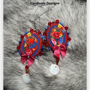 Colorful Beaded Floral Earrings with Bow